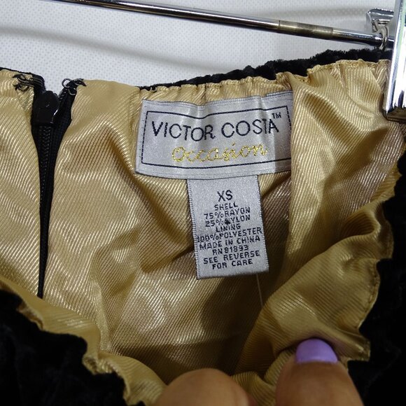 Vintage Victor Costa Occasion Black Velvet Skirt Zigzag Hem Women Size XS NEW - Picture 6 of 11